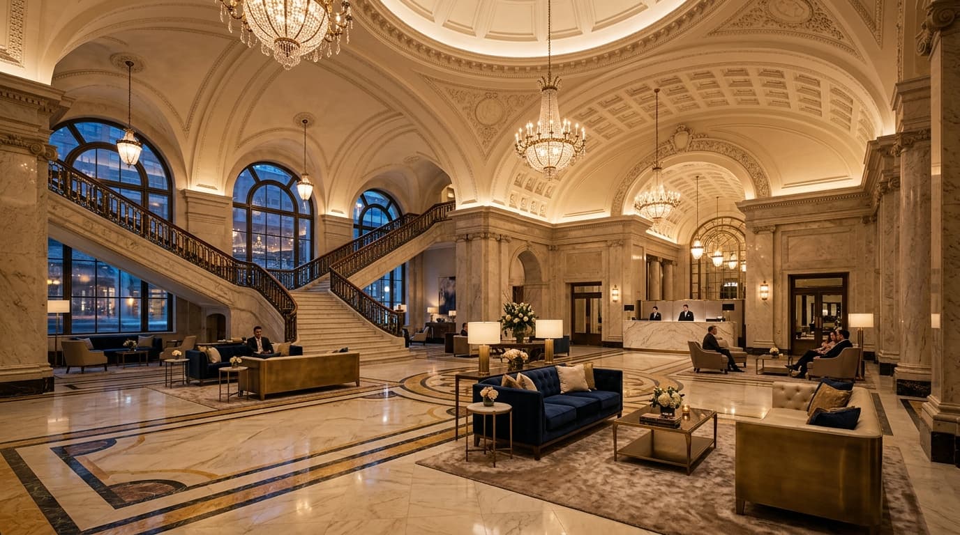 Modern luxury hotel lobby and personalized guest hospitality
